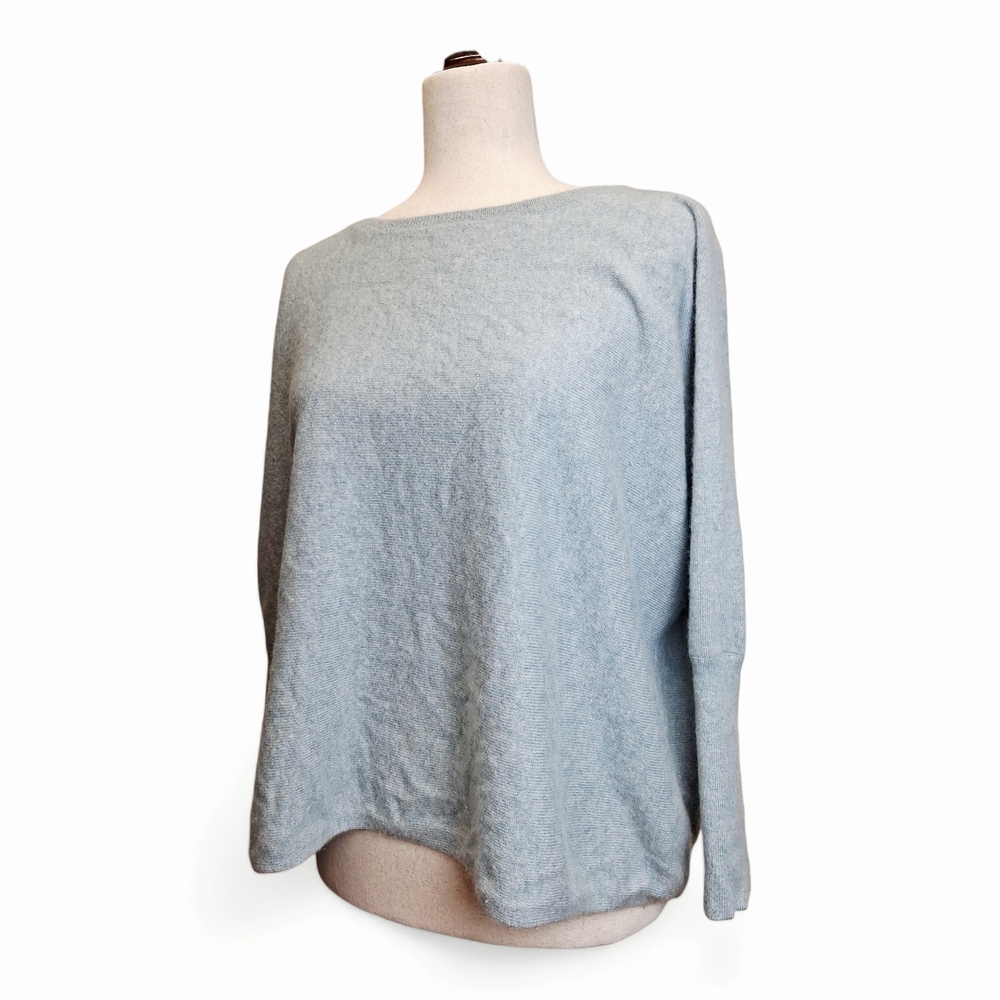 Garnet Hill Women's Turquoise Essential Cashmere Cropped 3/4 Sleeve Sweater M